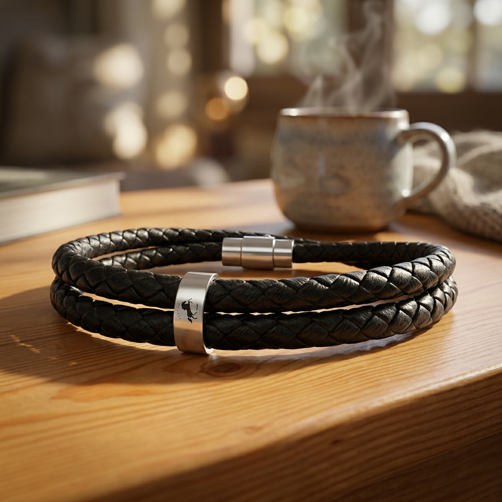 Leather Bracelet with Horse Bead Center — Engravable Fashion Beaded Bracelet