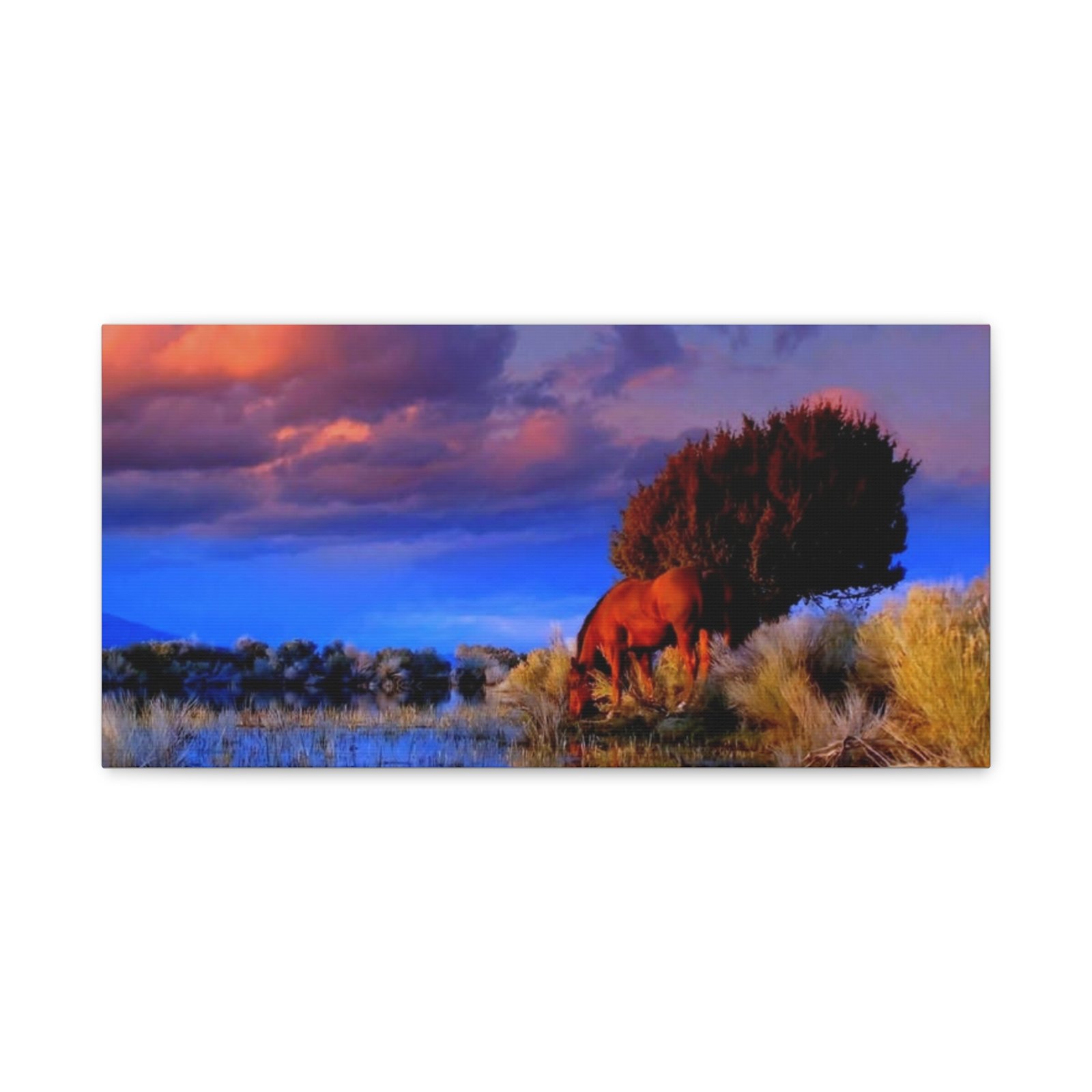 Wild Horse Canvas Wall Art - Sunset Grazing Landscape (Matte Stretched) - Image 5