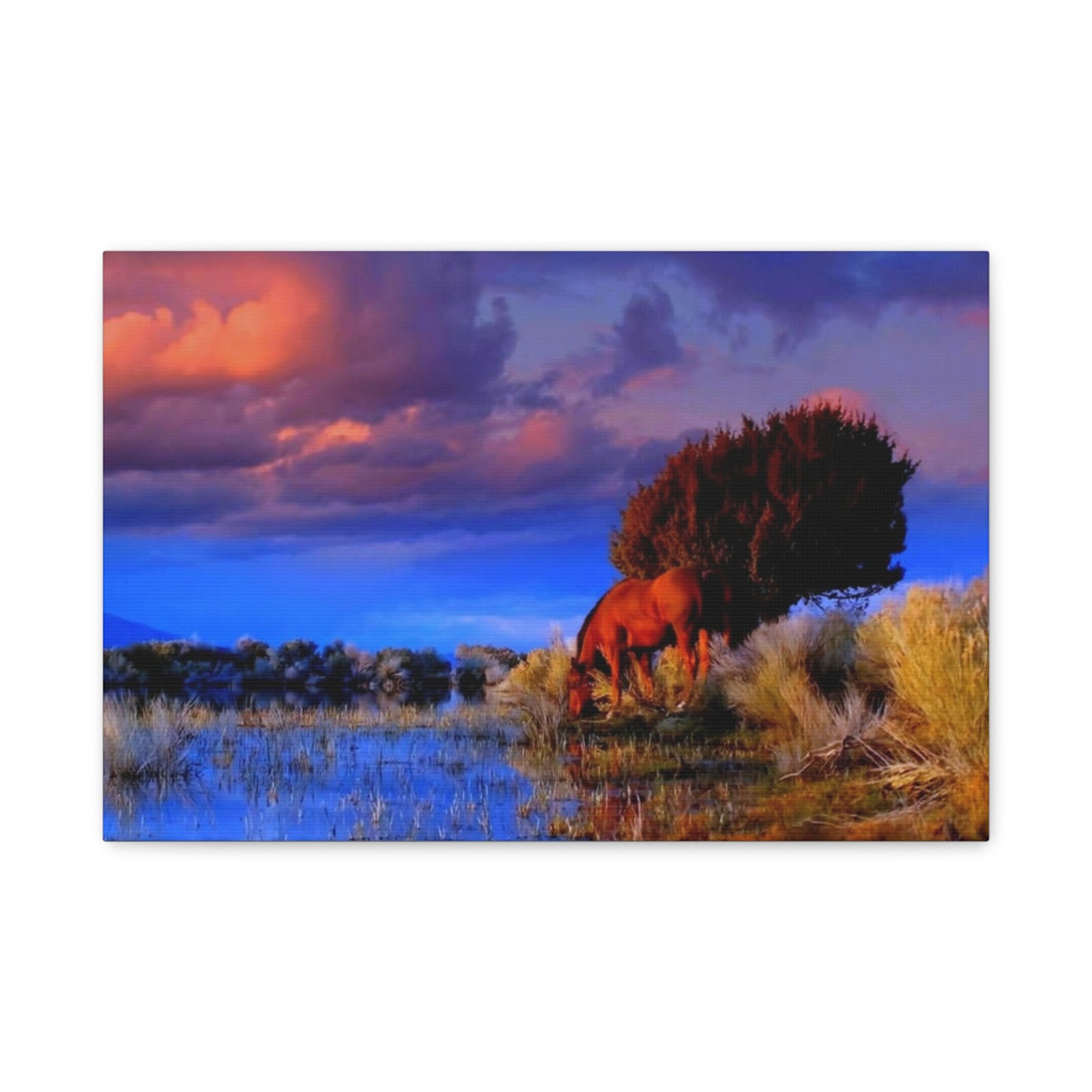 Wild Horse Canvas Wall Art - Sunset Grazing Landscape (Matte Stretched) - Image 4