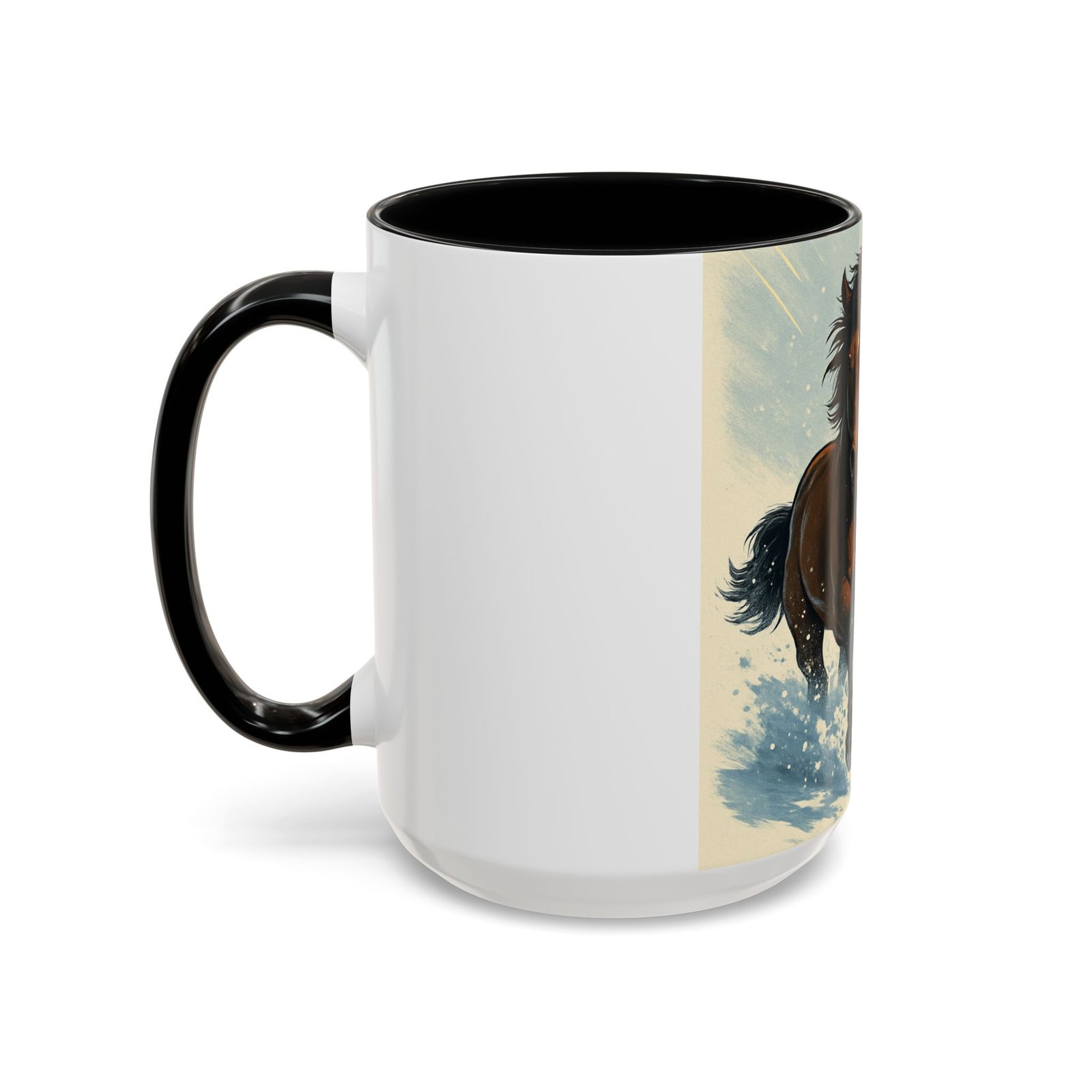 Running Horses Coffee Mug — Galloping Horse Winter Scene Accent Mug - Image 3