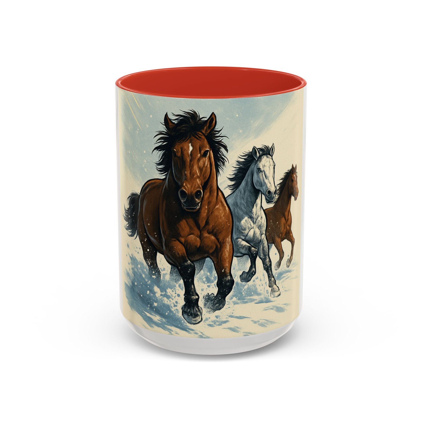 Running Horses Coffee Mug — Galloping Horse Winter Scene Accent Mug - Image 13