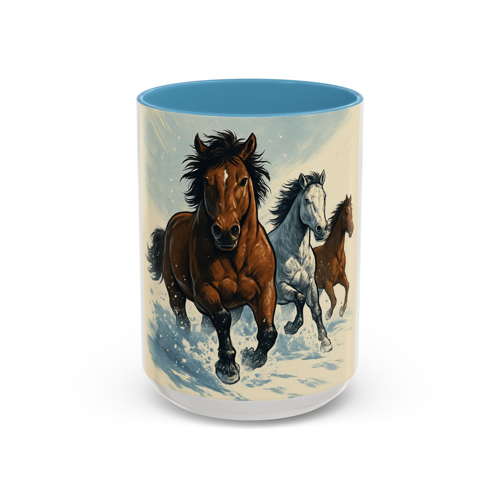 Running Horses Coffee Mug — Galloping Horse Winter Scene Accent Mug - Image 17