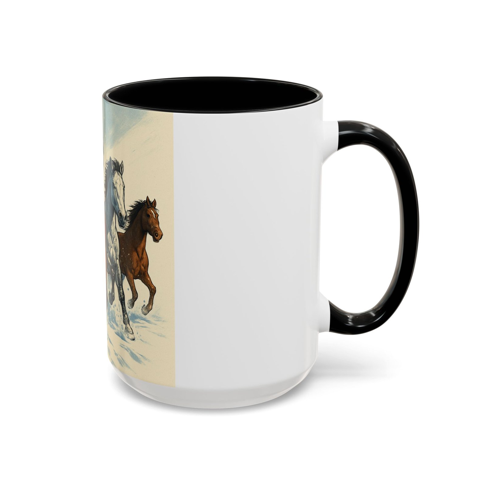 Running Horses Coffee Mug — Galloping Horse Winter Scene Accent Mug - Image 2