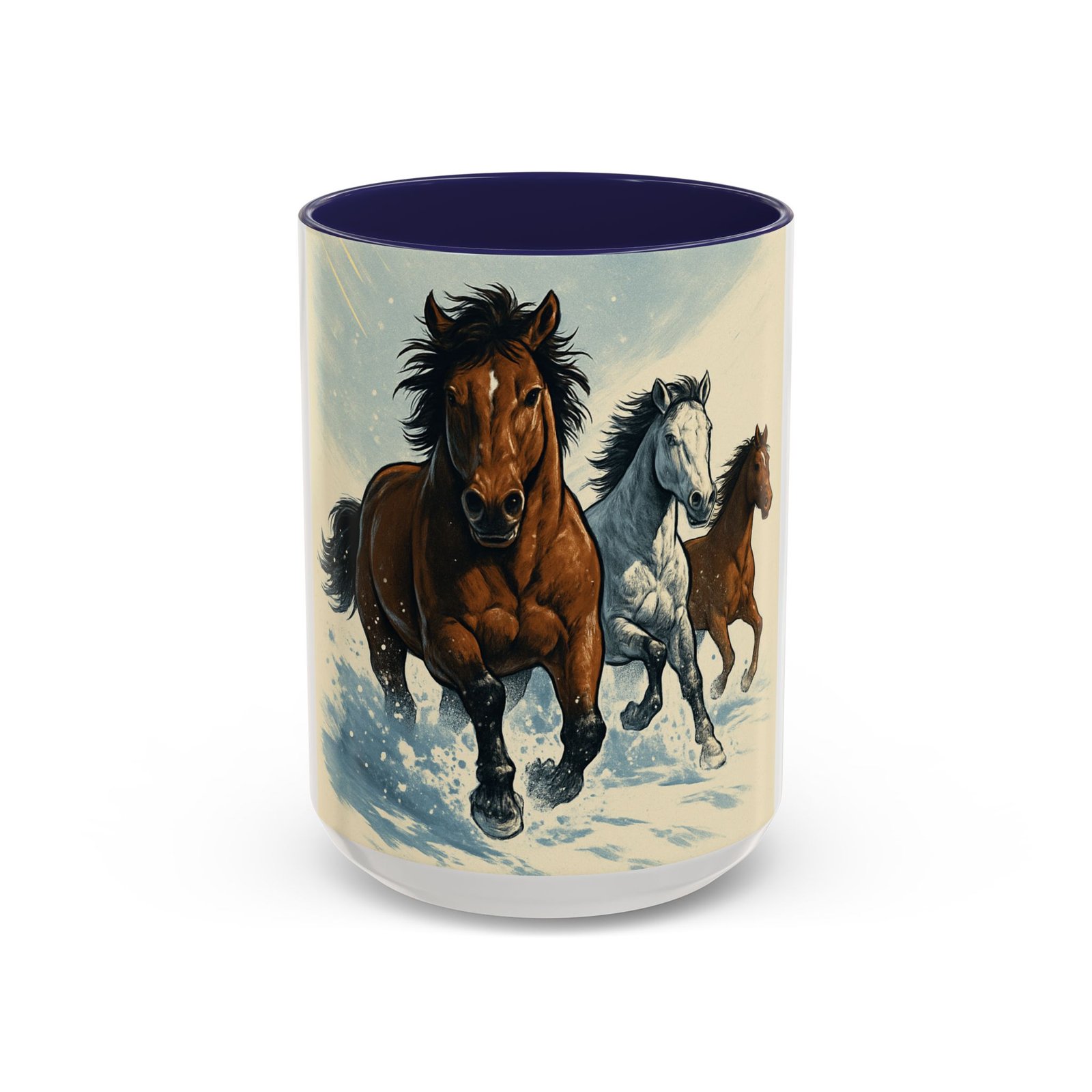 Running Horses Coffee Mug — Galloping Horse Winter Scene Accent Mug - Image 5