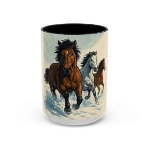Running Horses Coffee Mug — Galloping Horse Winter Scene Accent Mug