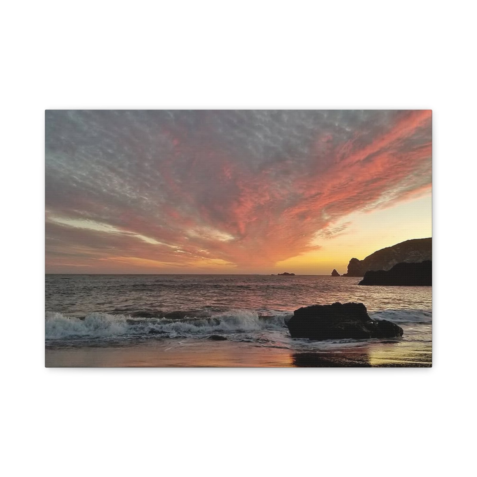Sunset Beach Canvas Print — Dramatic Orange Sky Seascape, Matte Stretched Wall Art - Image 9