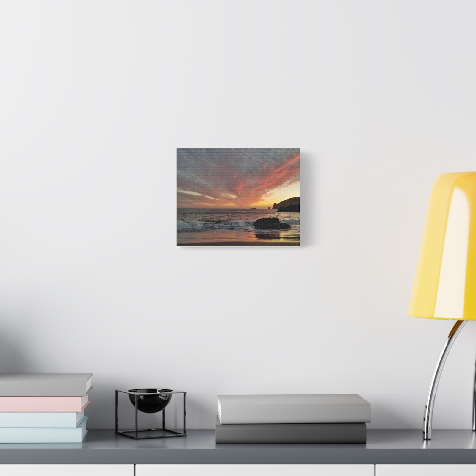 Sunset Beach Canvas Print — Dramatic Orange Sky Seascape, Matte Stretched Wall Art - Image 3