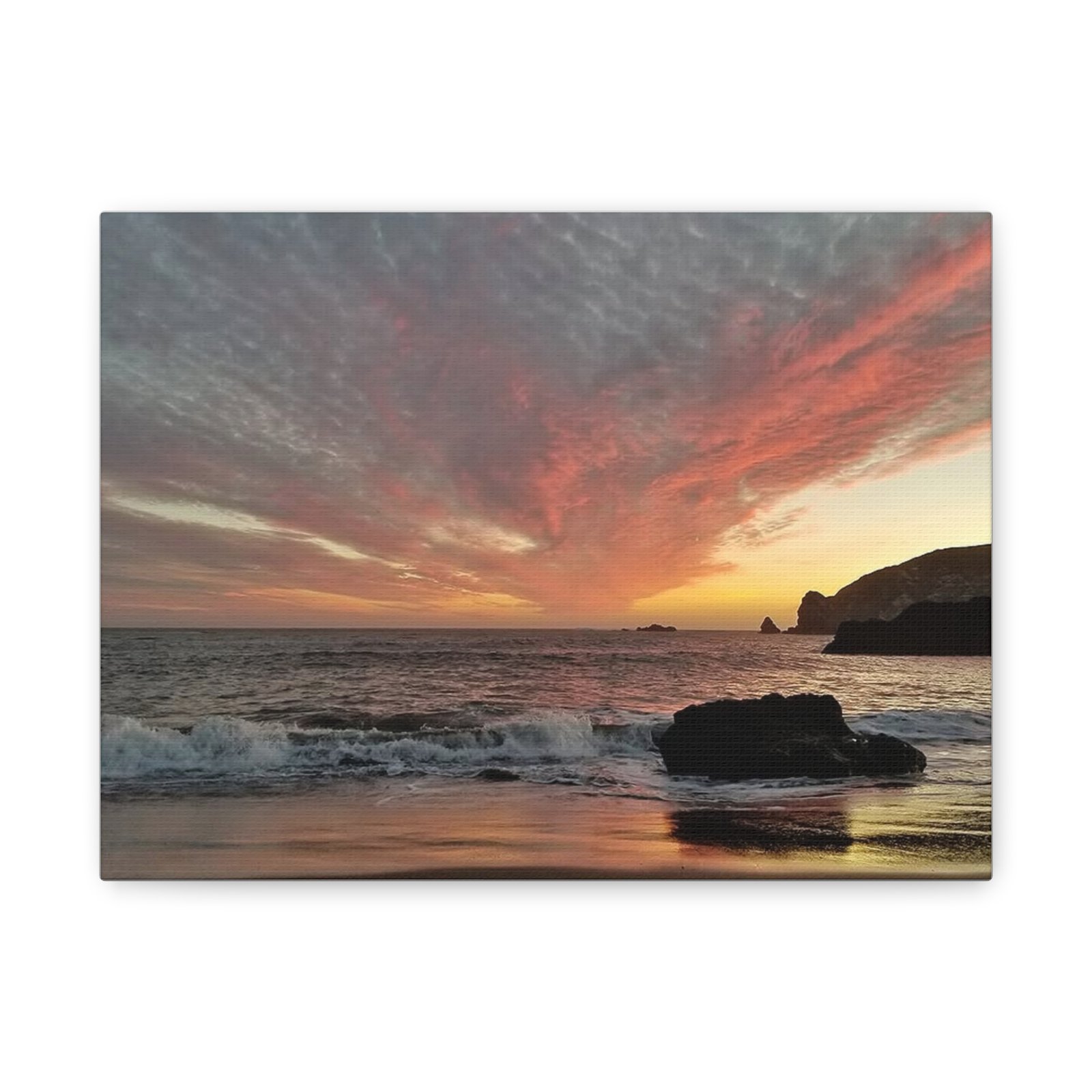Sunset Beach Canvas Print — Dramatic Orange Sky Seascape, Matte Stretched Wall Art - Image 5
