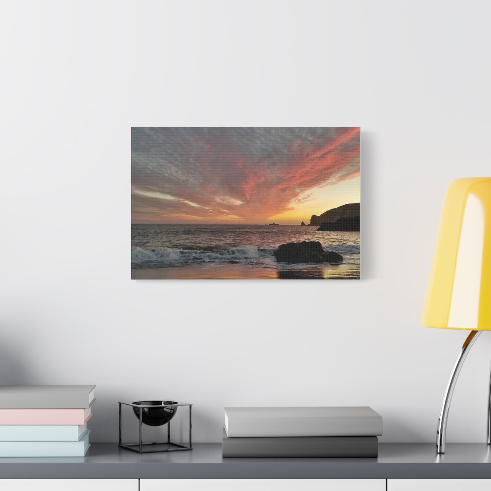Sunset Beach Canvas Print — Dramatic Orange Sky Seascape, Matte Stretched Wall Art - Image 11