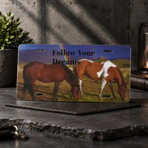 Horse Photo Vanity Plate — "Follow Your Dreams" Inspirational License Plate