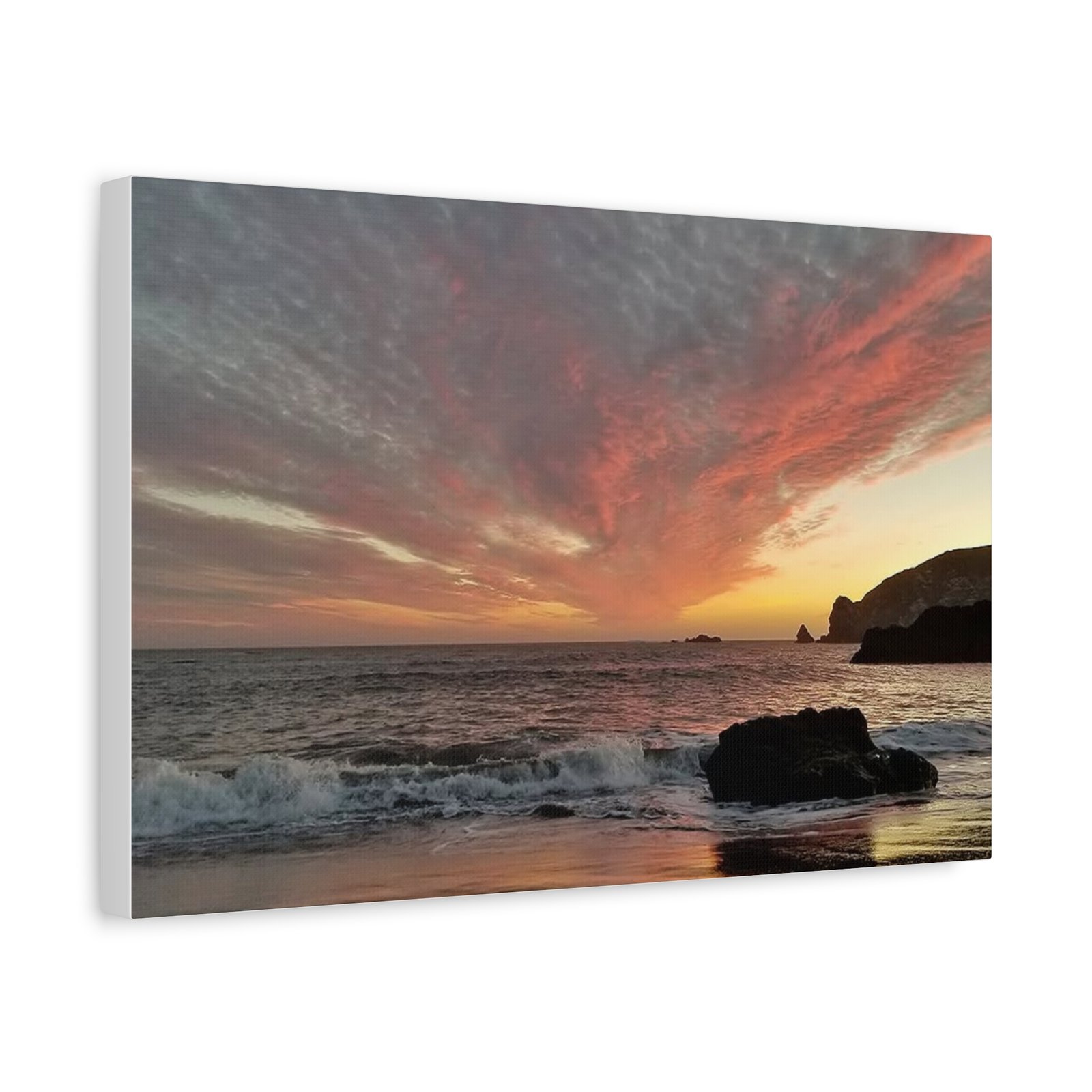 Sunset Beach Canvas Print — Dramatic Orange Sky Seascape, Matte Stretched Wall Art - Image 10
