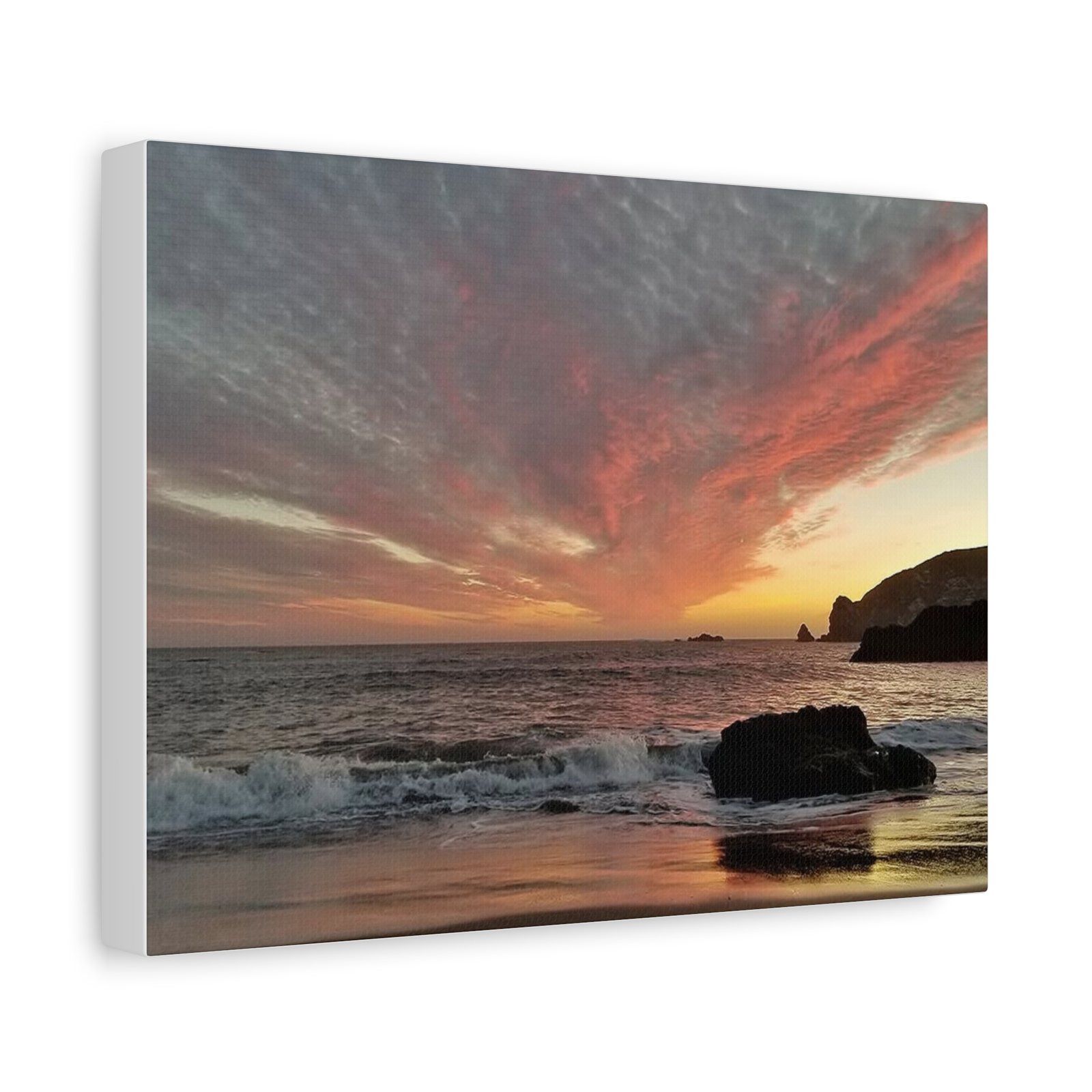 Sunset Beach Canvas Print — Dramatic Orange Sky Seascape, Matte Stretched Wall Art - Image 6