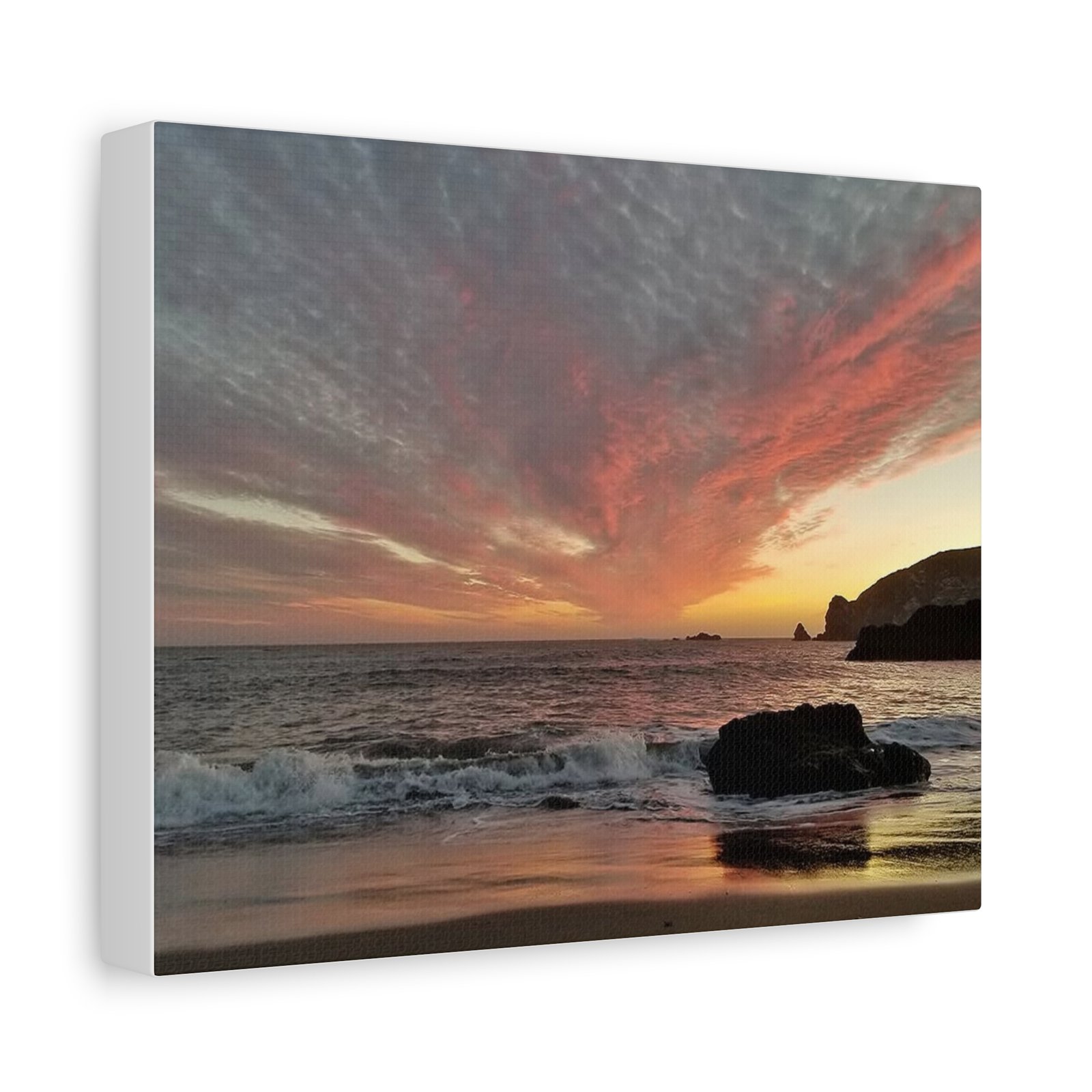 Sunset Beach Canvas Print — Dramatic Orange Sky Seascape, Matte Stretched Wall Art - Image 2